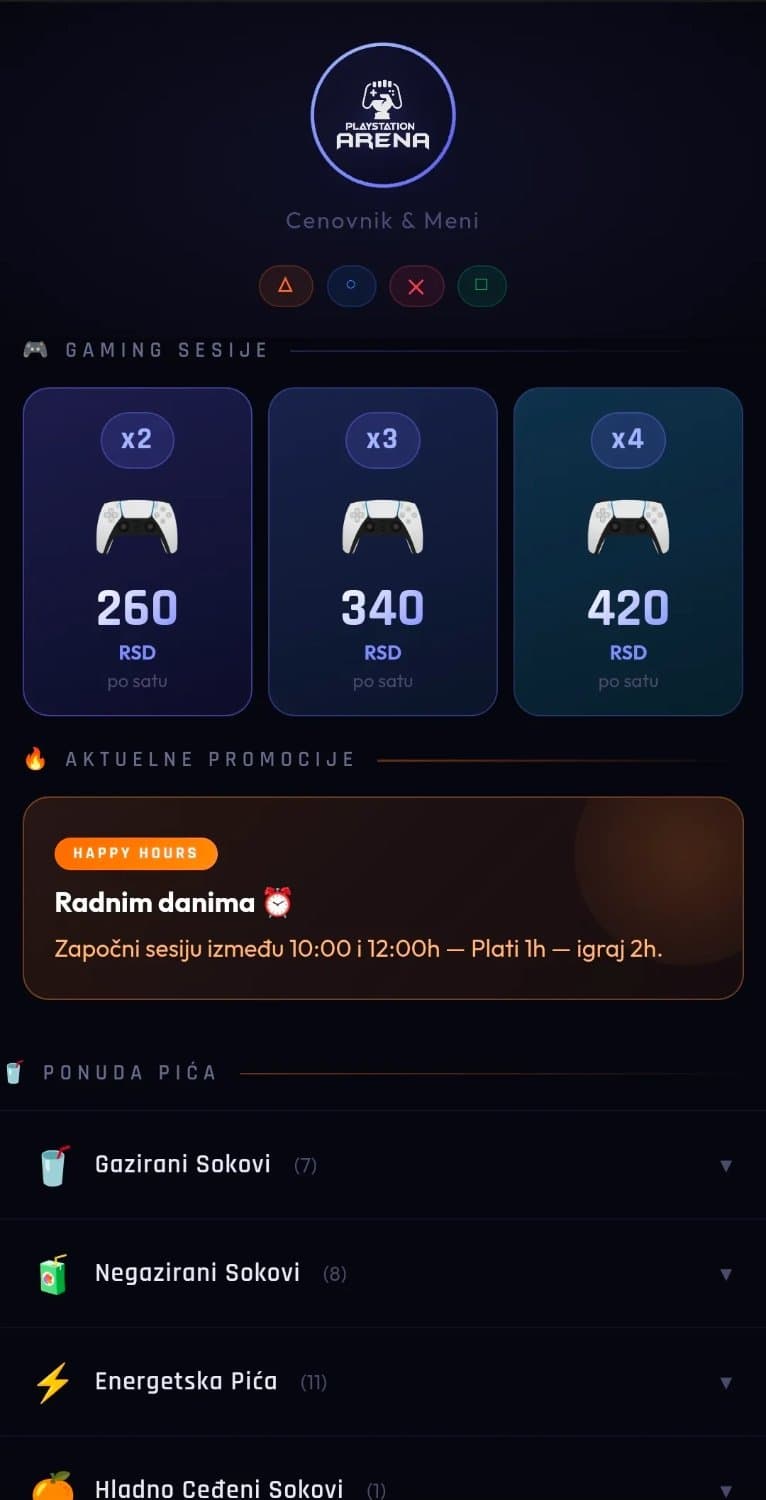 Digitalni Menu/Cenovnik