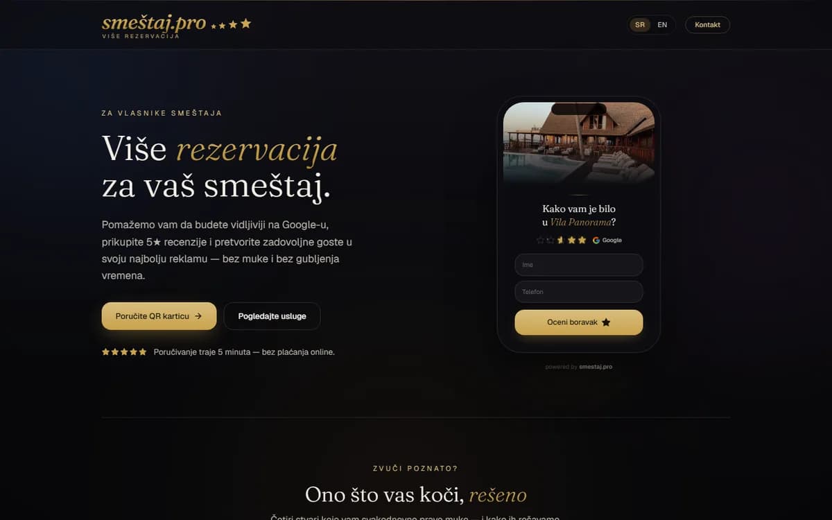smeštaj.pro — QR kartice za Google recenzije